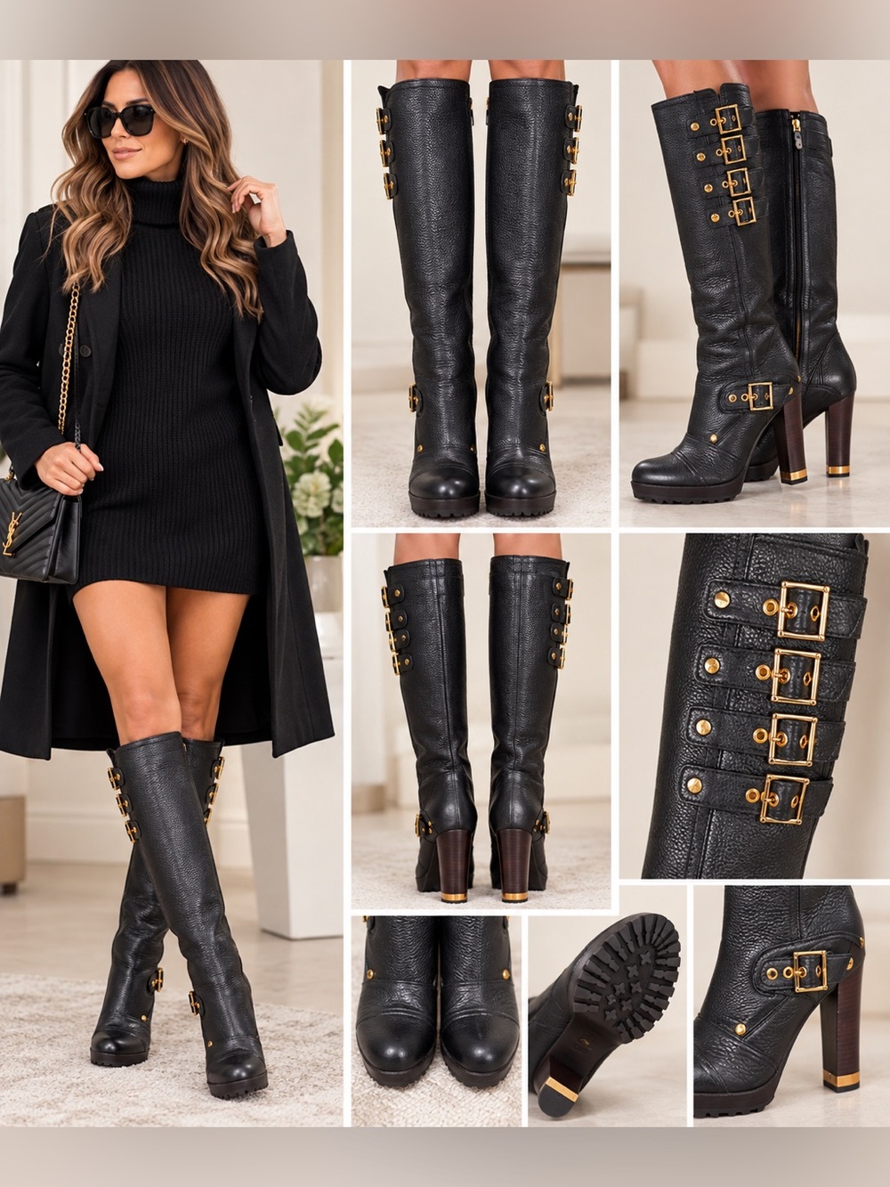 Tory Burch Leather Knee-High Black
Boots Women's Size 5M